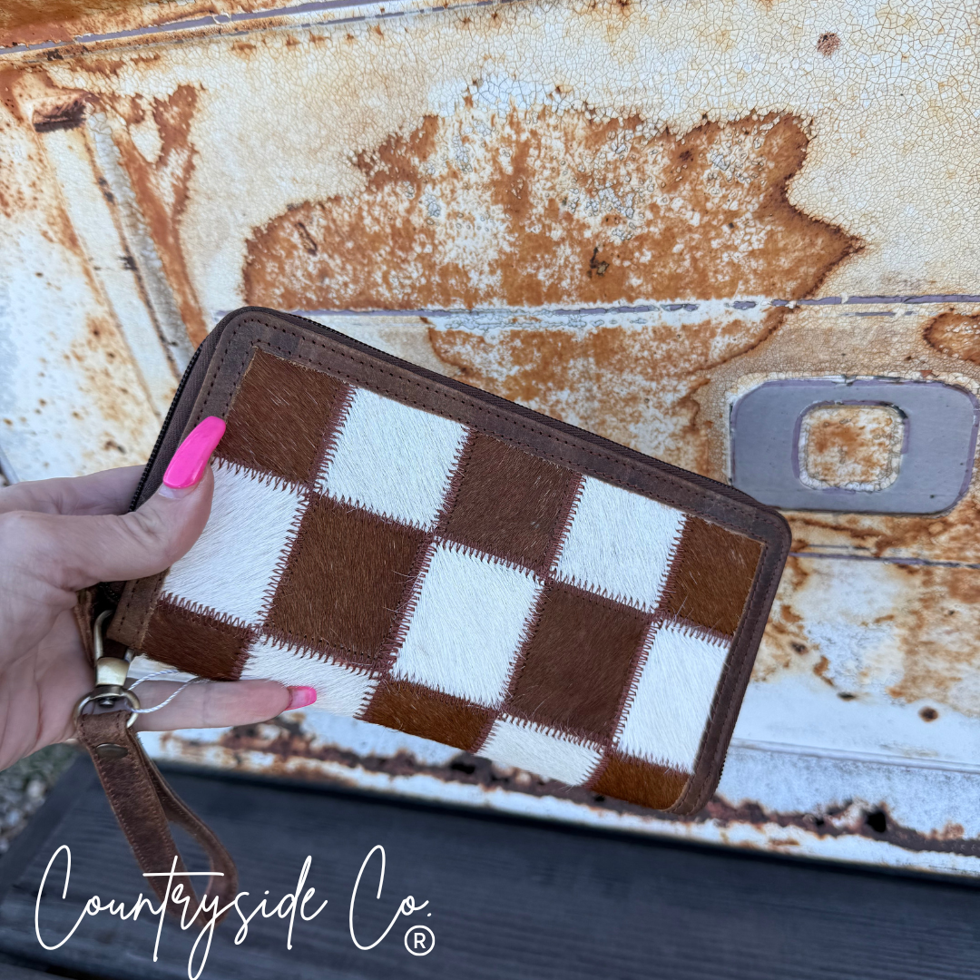 Texas Western Cowhide Bags and More - Vente Portefeuille – femme - Porte-monnaie en cuir de vachette à carreaux pour femmes tendance7
