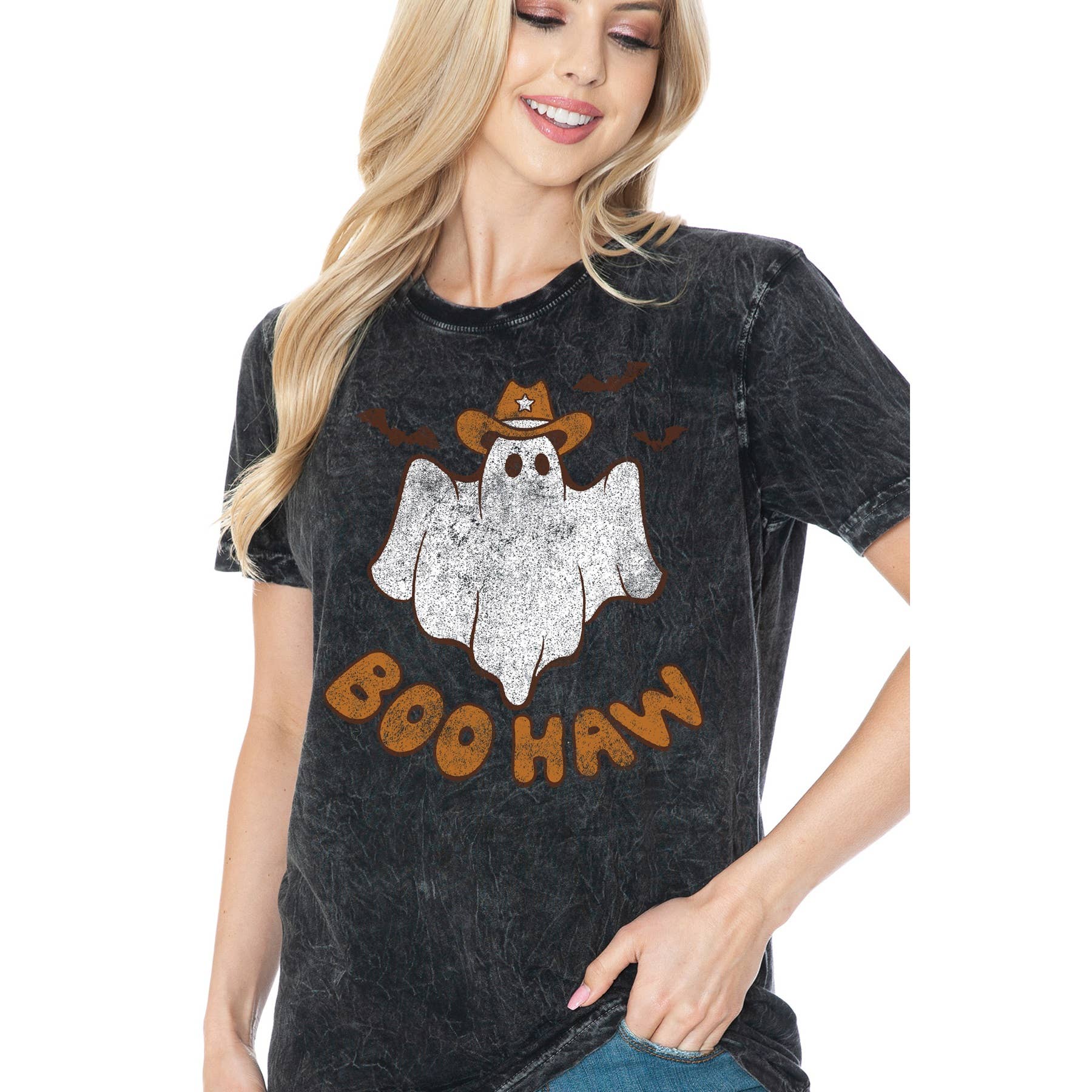 Amused by Blue – wholesale Screen printed t-shirt – Women′s – BOO HAW - Vintage Mineral Wash 1