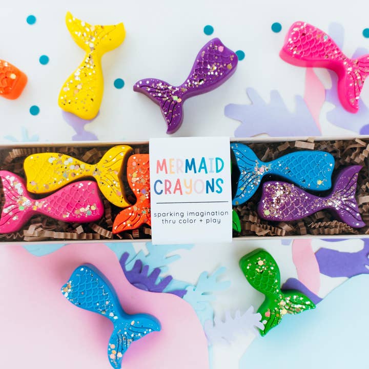 Glitter Mermaid Crayons, Non-Toxic Kids Art Supplies for wholesale by Wonder Hue Crayon Co.