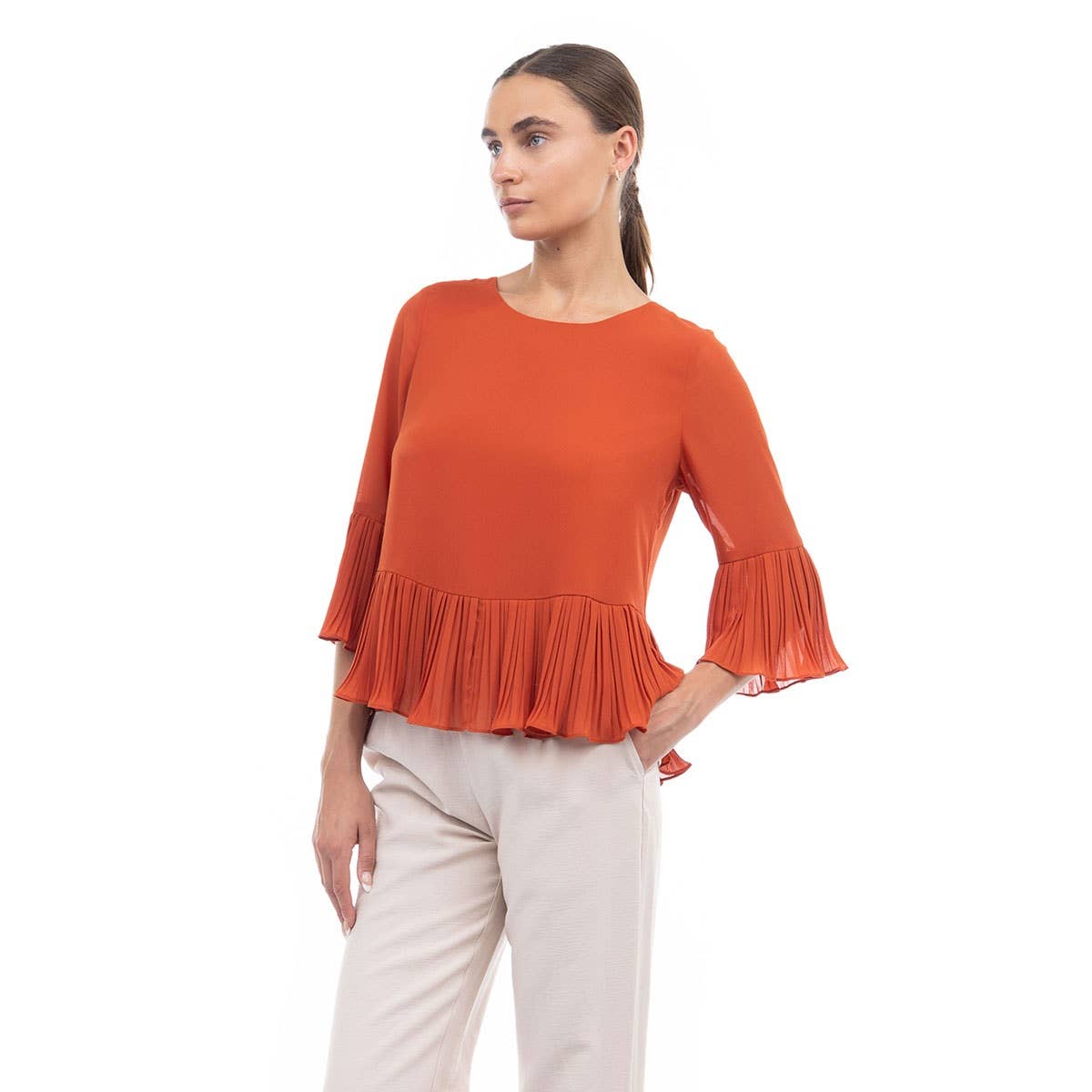 Naked Zebra – Engroshandel Bluse - Dame – Bluse med 3/4 ærmer og plisseringer1