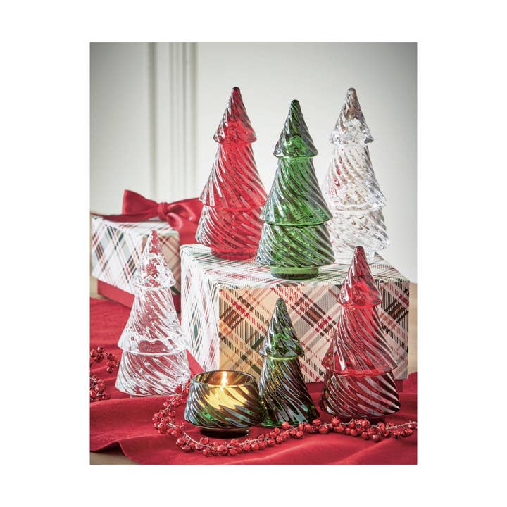 Glass Twist Tree Tealight Holder Green Christmas for wholesale on Faire1