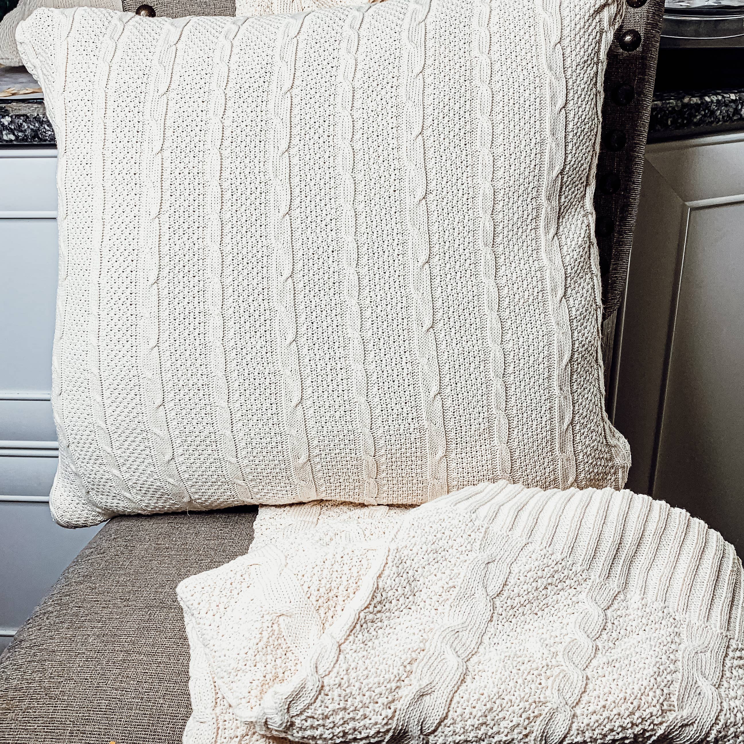 Gia Roma - Venta al por mayor Mantas de sofá - Manta vegana de algodón neutro, tipo suéter color marfil19