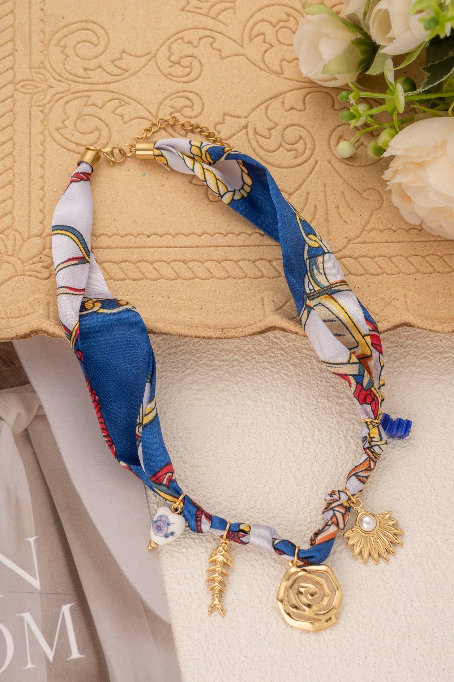 COSMOS - Wholesale Pendant/Charm Necklace - Bohemian charm scarf necklace with spiral, fish, heart,