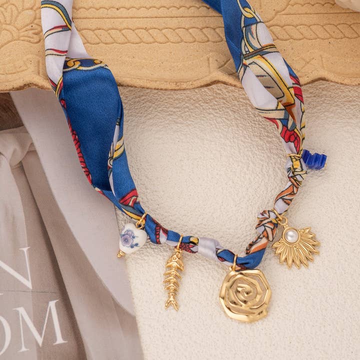 COSMOS - Wholesale Pendant/Charm Necklace - Bohemian charm scarf necklace with spiral, fish, heart,0