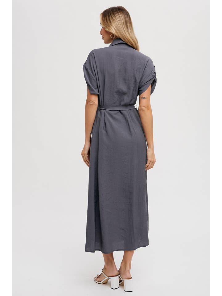 Bluivy – Vestido - Mulher por atacado – VESTIDO DE CAMISA COM CINTO DE MANGA ROLL-TAB8