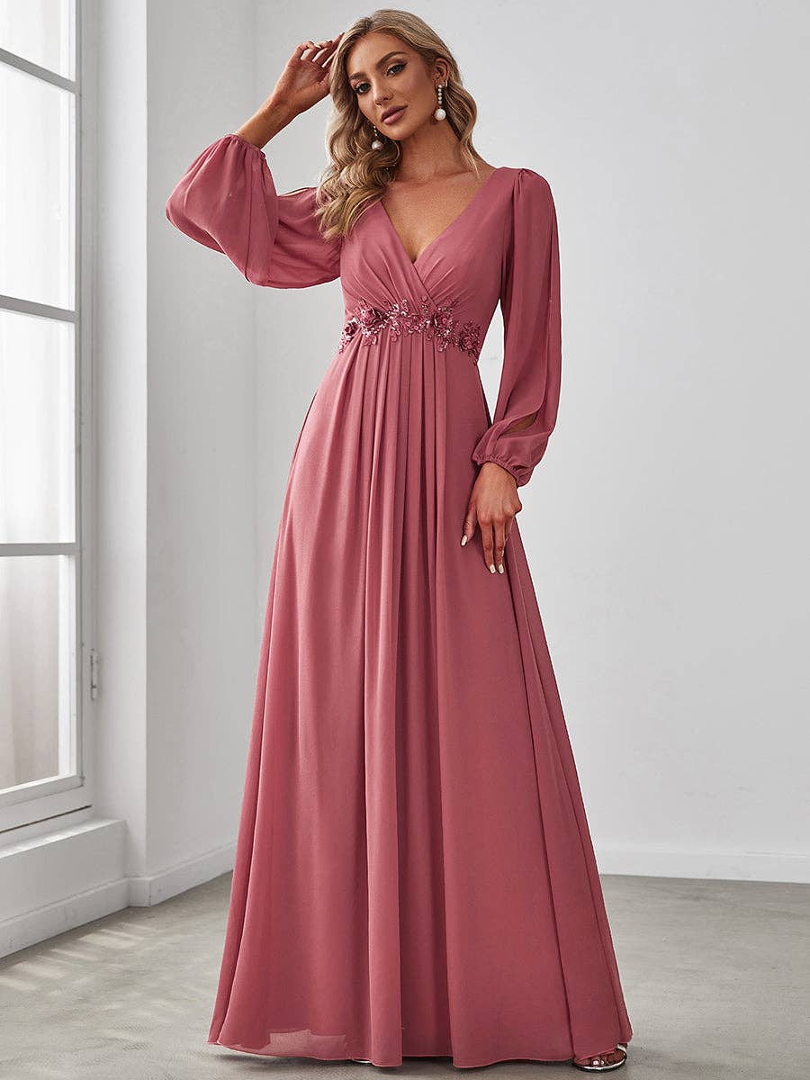 Ever-Pretty - Vente Robe de soirée – femme - Robes formelles à manches longues et à manches lanternes, longueur au sol40