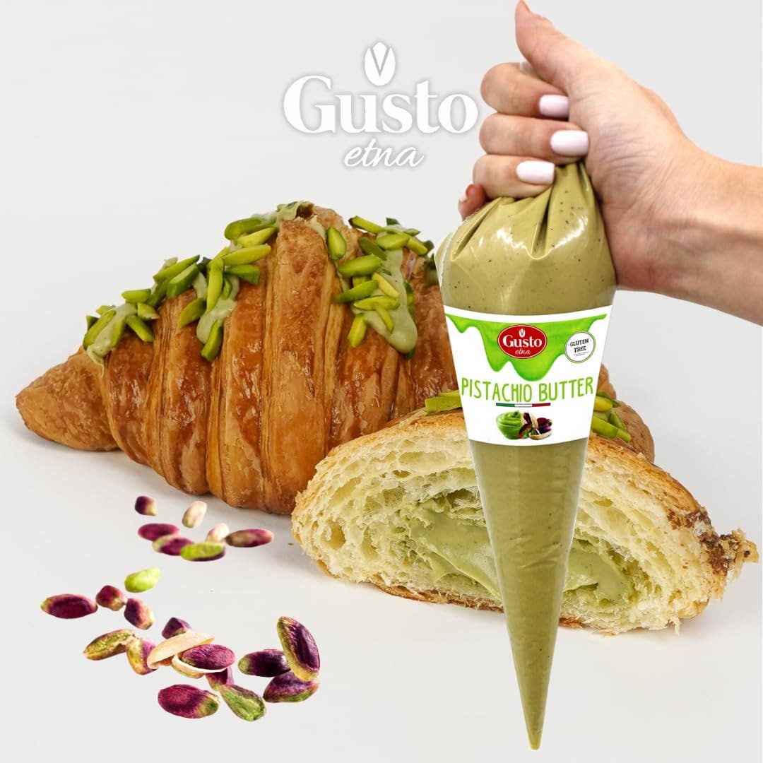 Wholesale Italian Food - Wholesale Nut Butter - Gusto Etna Pistachio Nut Butter Cream Squeeze Pouch 400g (14.1 oz) – 20% Pistachio, Made in Italy, Pistachio Spread for Gelato, Pastry & Desserts2