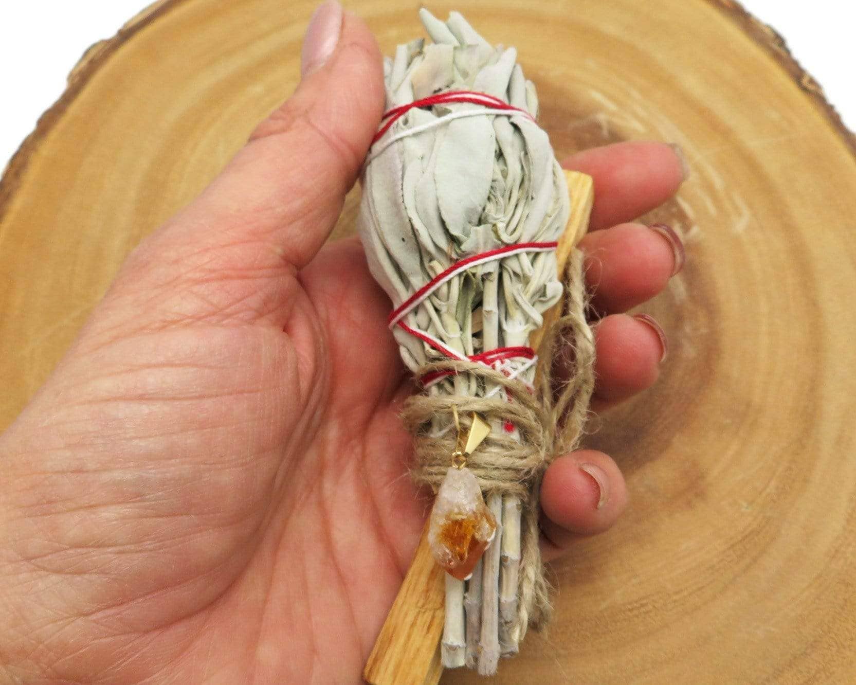 Rock Paradise – wholesale Sage bundle – Crystal Sage Palo Santo Bundle w/ Stone Pendant9