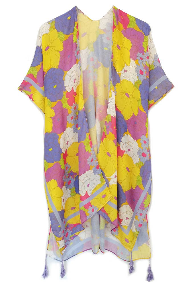 Hana - Wholesale Swim Cover Up - Women's - Floral Print Tassel Summer Kimono Cover Up9