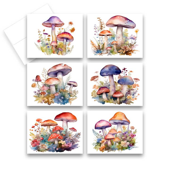 Cartes de vœux variées en forme de champignons, lot de 6, cartes-notes vierges pour la vente par Aria Rae