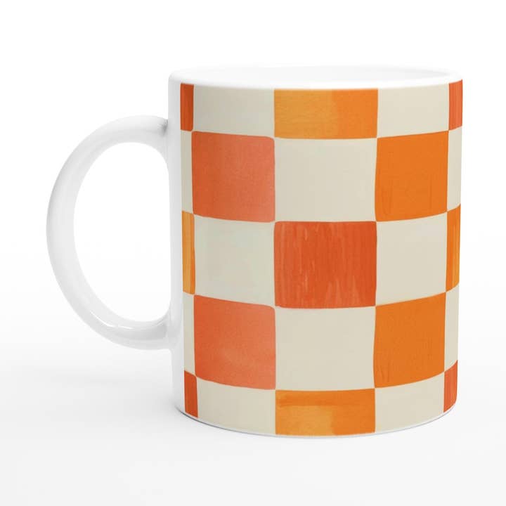 Tasse à café en céramique à carreaux orange rustique - Décoration de ferme pour la vente par Aminelle & Willow