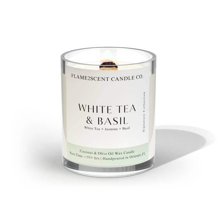 Flame2scent Candle Co. – wholesale Burkljus – Vitt te & basilika ljus | Vitt te + jasmin + basilika
