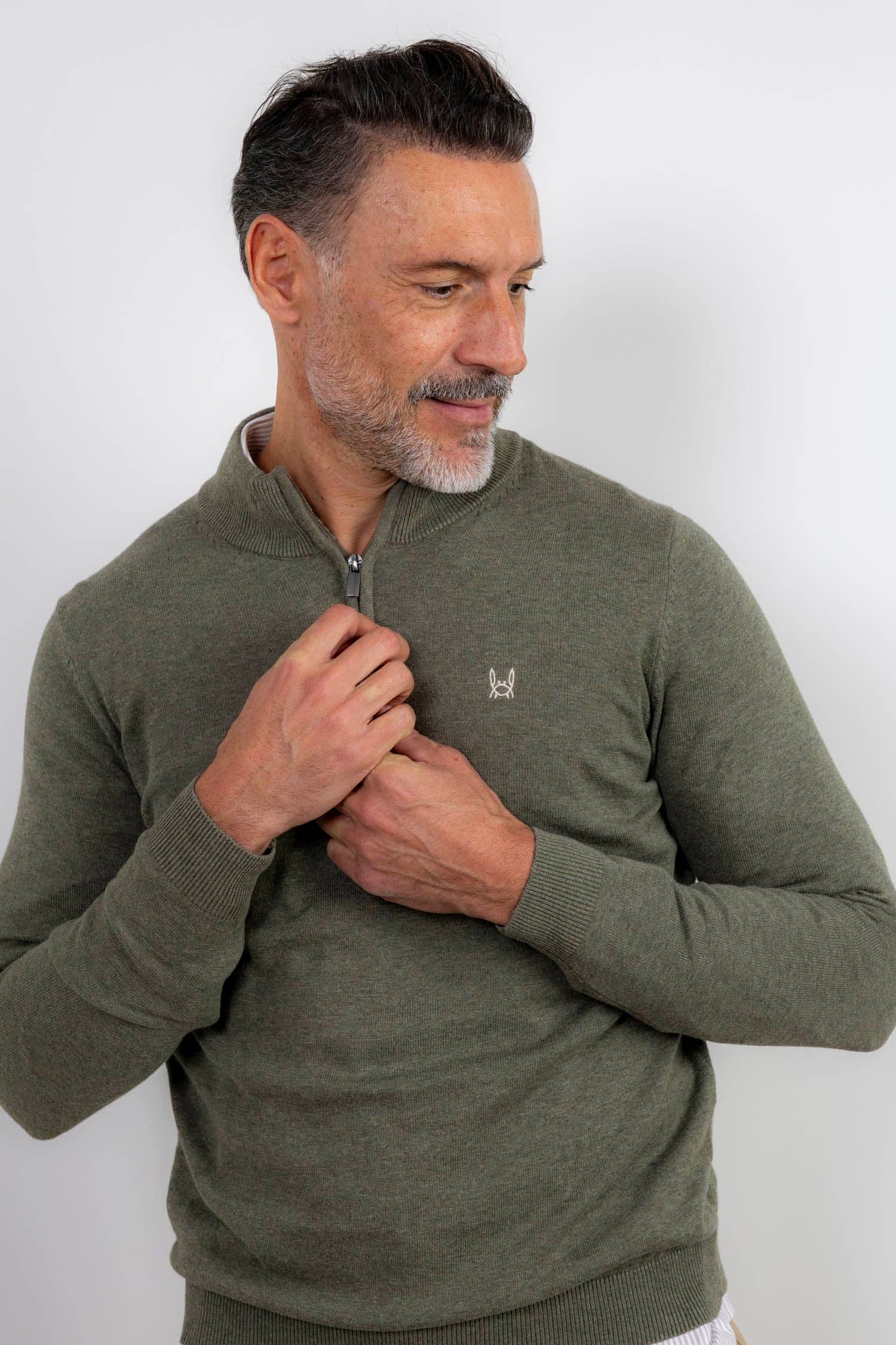 Custi Mikelo: Made in Spain - Wholesale Knit Sweater - Men's - Green Zipper Fleece Jacket4