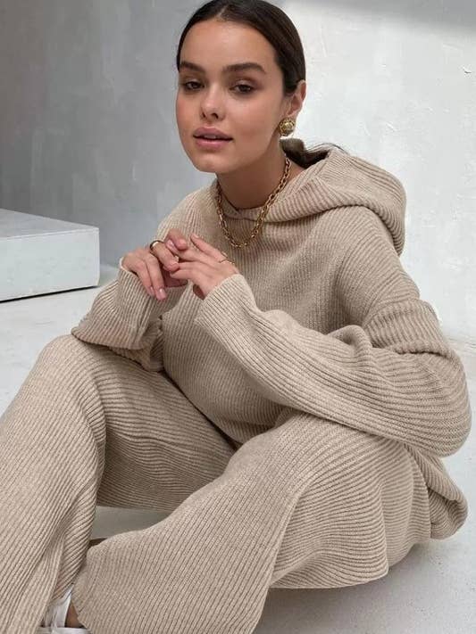 Apricot Loungewear Knitted Hoodie And Pants 2Pc Set
for wholesale by ONELEVEN & CO.