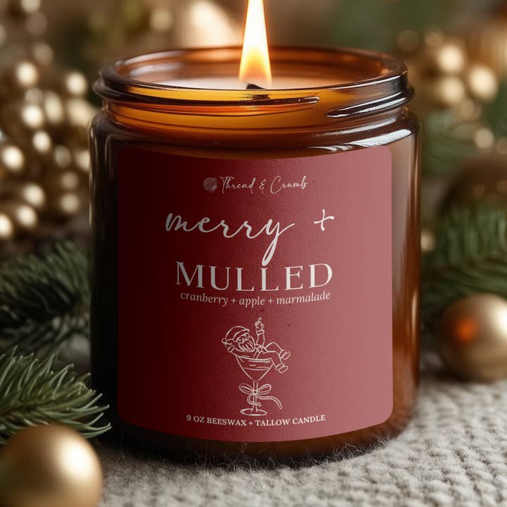 Candela di cera d'api e sego "Merry & Mulled" | Candela natalizia per la vendita all'ingrosso da parte di Thread & Crumb