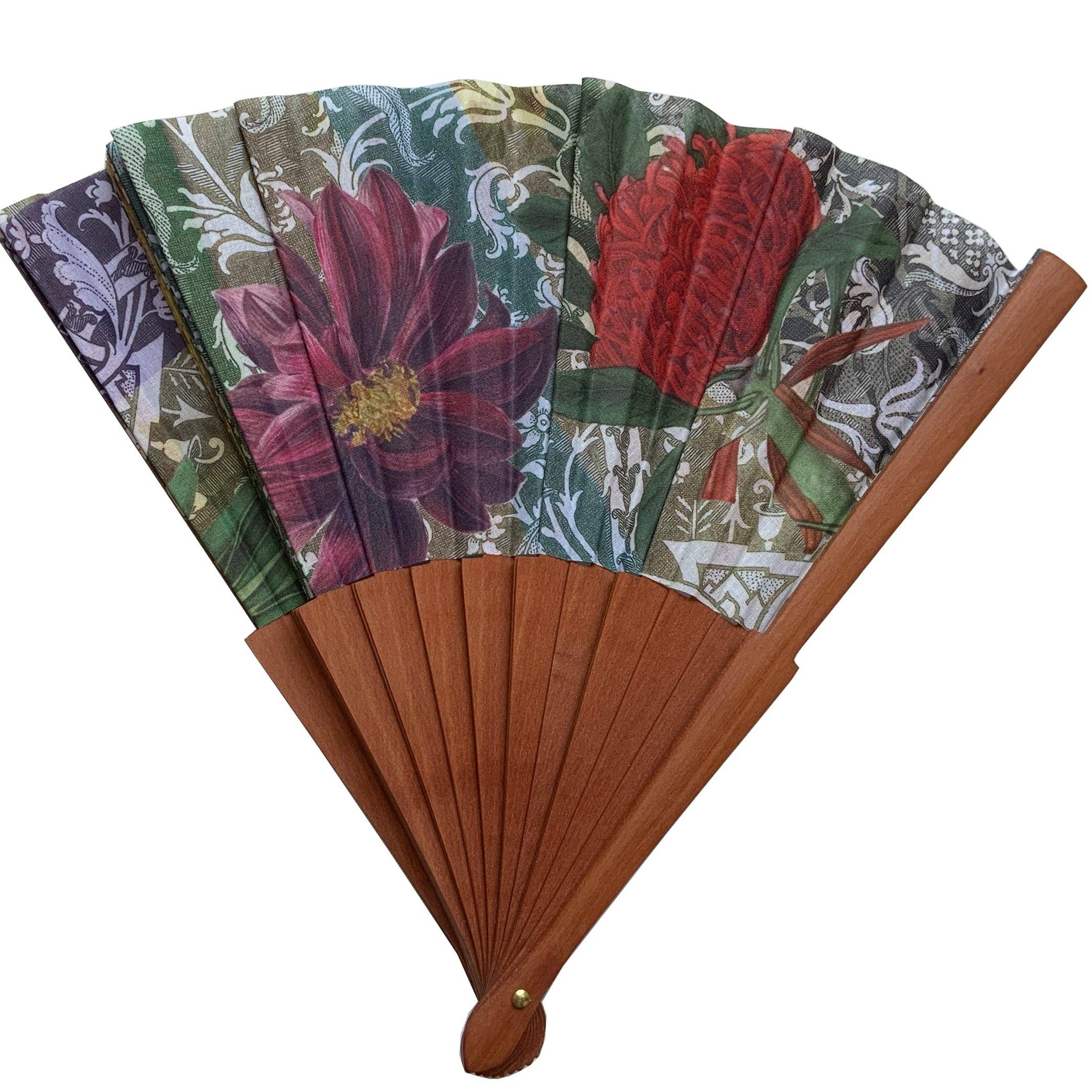 Tusitala Barcelona - Venta al por mayor Ventilador plegable de mano - Abanico Patchwork de flores - de Madera y Algodón2