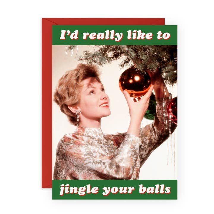 JINGLE YOUR BALLS Christmas Card for Him, Her for wholesale by Central 23 Cards