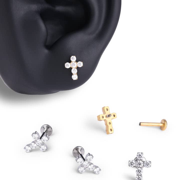 oumo jewelry - Wholesale Stud/Post Earrings - Titanium Cross Gems Stud6