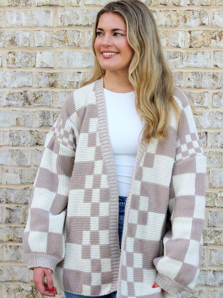 JNC RT (Jen & Co. Outlet) - Wholesale Cardigan - Women's - SW2389 Flora Oversized Checkered Cardigan/Sweater