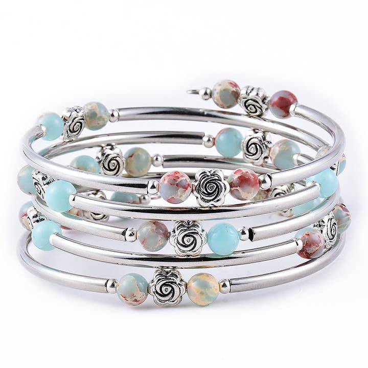 Mio Queena - Wholesale Bangle bracelet - 6MM Natural Stone Multi-Layer Wrap Beaded Bangle Bracelets