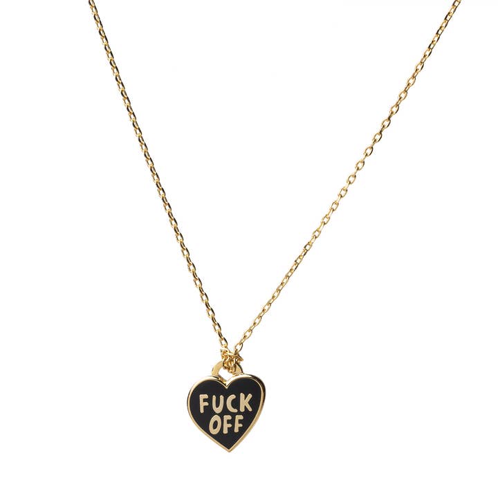 F*ck Off Heart Pendant Necklace - Gold Enamel Swear Word for wholesale by Yellow Owl Workshop