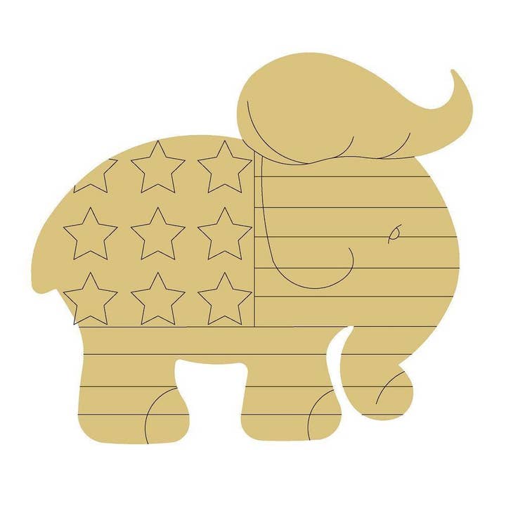 Diverse Woodworking - Wholesale Cutouts - Trump Elephant Design By Lines Unfinished Wood Cutout Style
