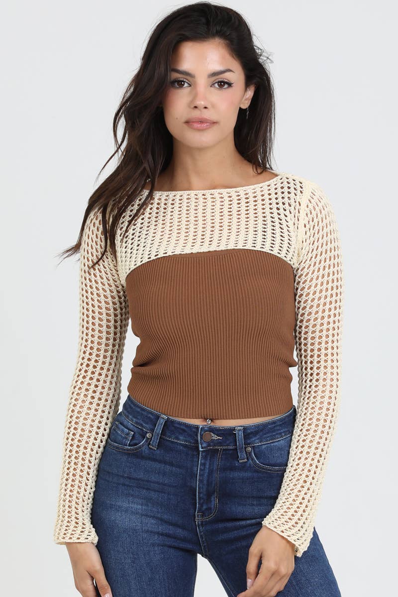 ANGIE - Wholesale Knit Sweater - Women's - XHS49-ASIS LATTICE SHRUG SWEATER7