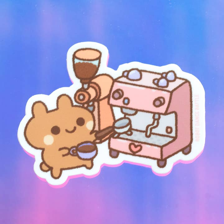 Bunny Espresso Machine Vinyl Sticker for wholesale by Robot Dance Battle