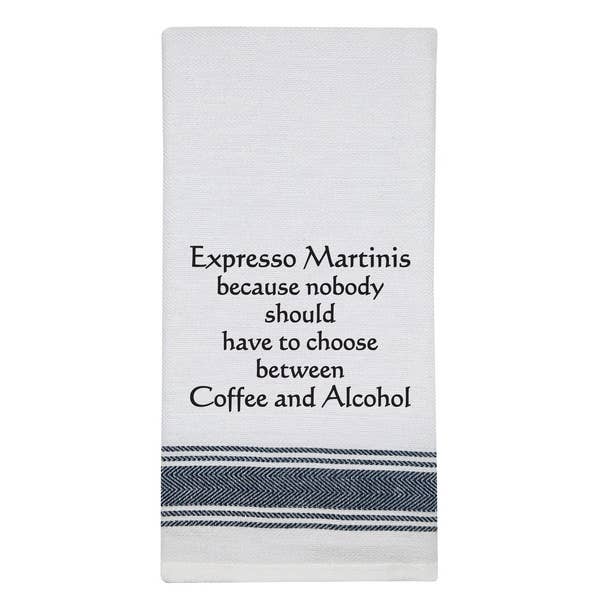 NEW BB-E-32 White Kitchen Towel "Expresso..." for wholesale by Wild Hare Designs