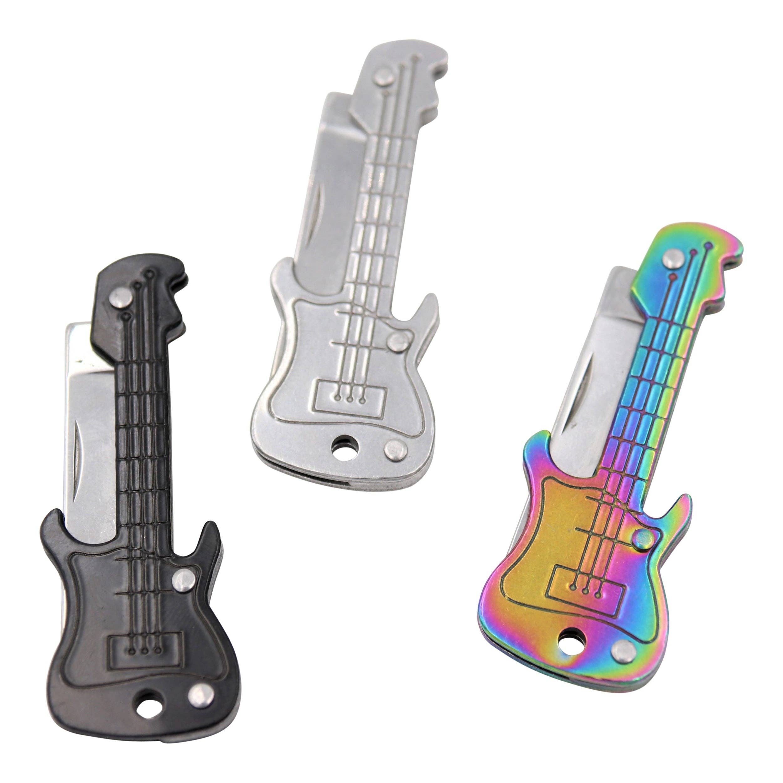 Real Sic - Vendita all'ingrosso Coltellino tascabile/portacoltellino - Mini portachiavi pieghevole con coltello EDC - Tasca multiuso a forma di chitarra2