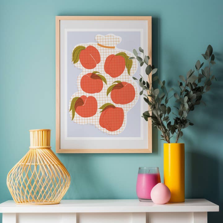 Sac de pêches - Impression artistique inspirée par la risographie pour la vente par Kelley Studios