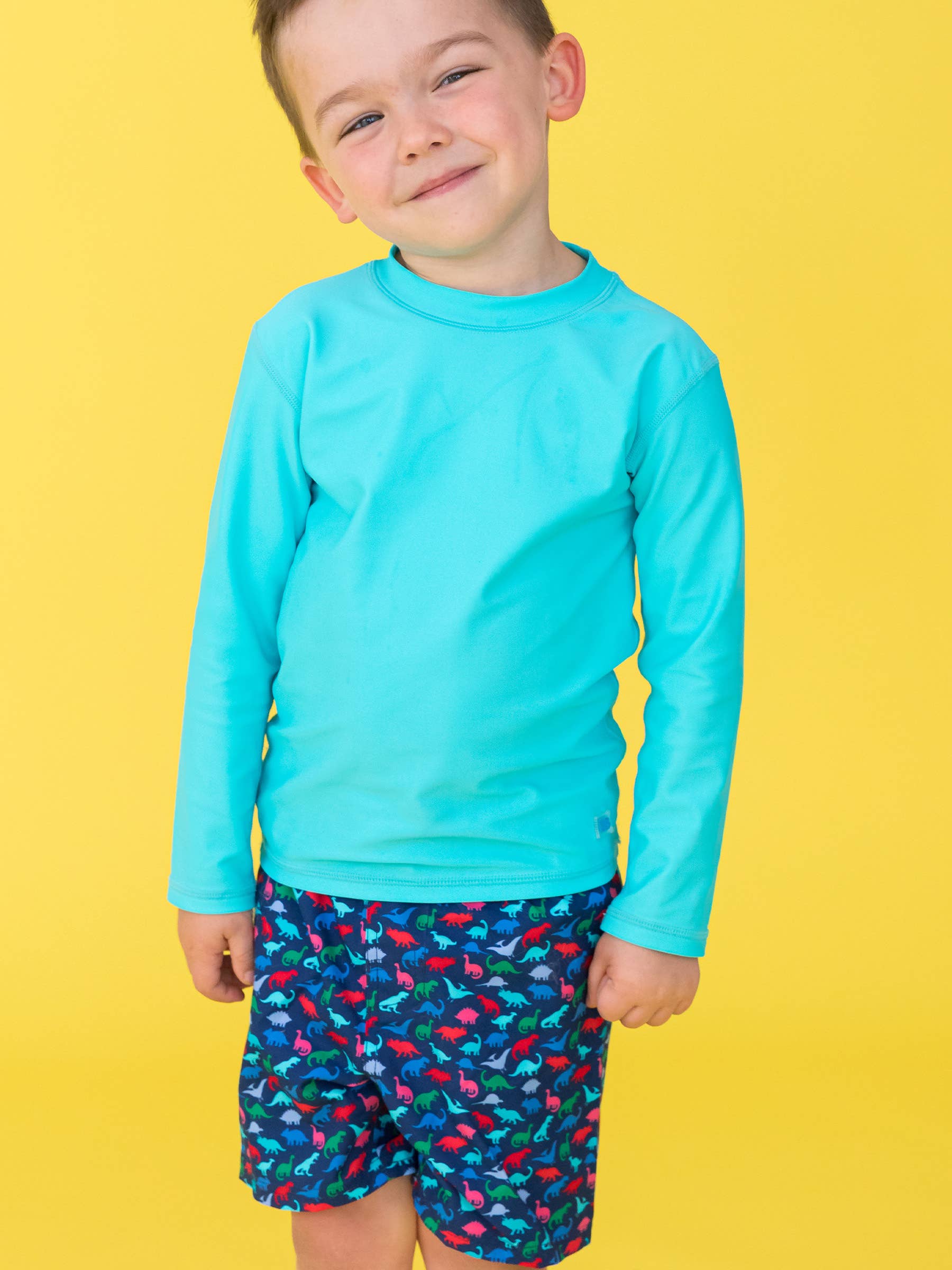 Blue Boys Bright Aqua Long Sleeve Rash Guard for wholesale on Faire6
