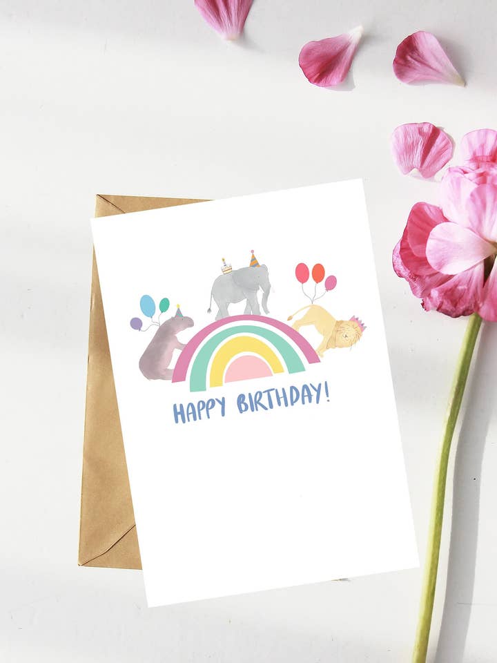 Safari Rainbow Birthday Card for wholesale by Liv & Draw
