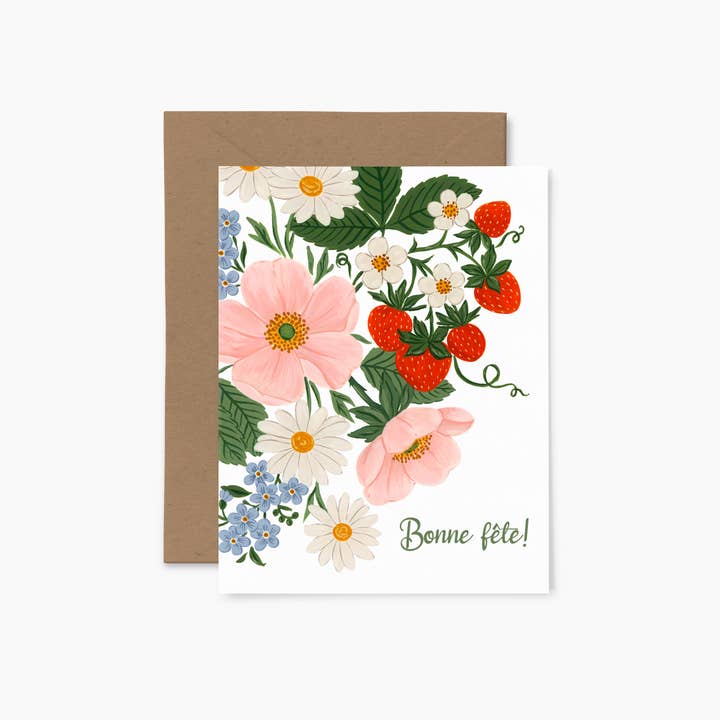 Papier Fleuri Co. - Wholesale Birthday Card - Flowers and strawberries "Bonne fête" | Greeting Card
