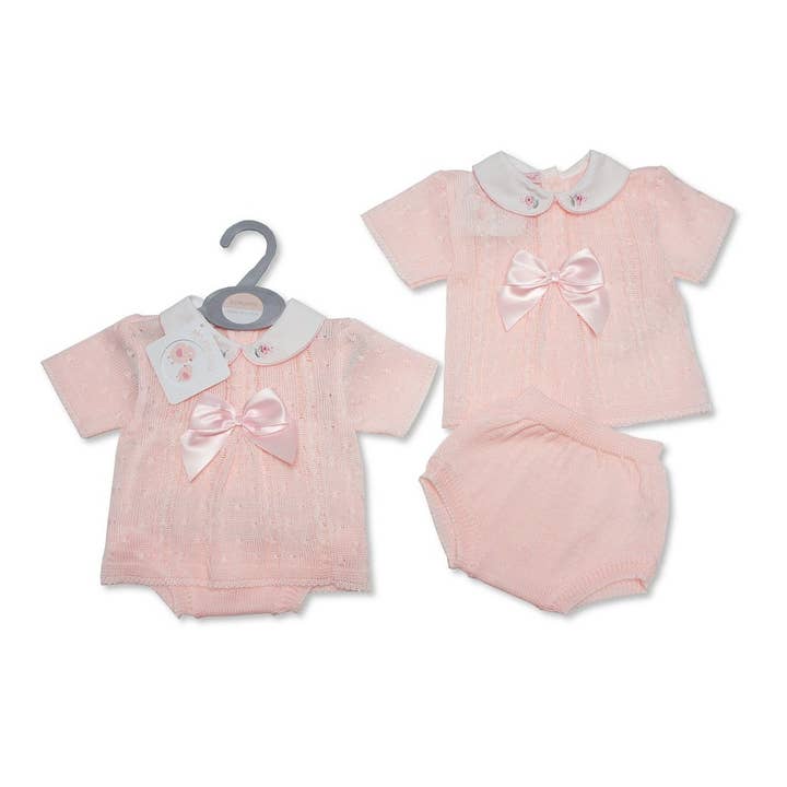 Calção Malha Bebé Menina 2 pcs Conjunto com Laço por atacado de Sheldon International