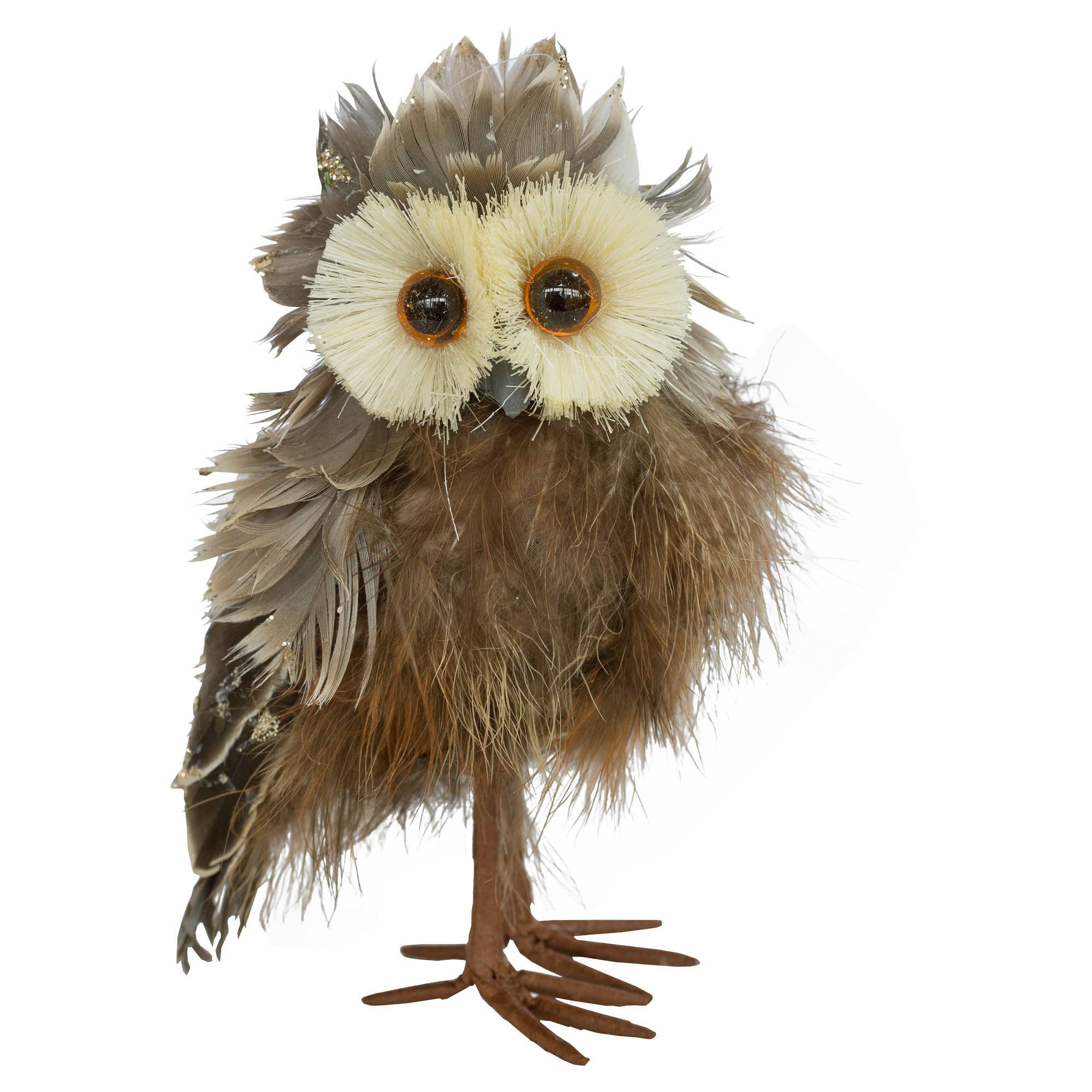 Febland – wholesale Decorative figurine – 15cm Glitter Brown Feather Owl Woodland Home Decor0