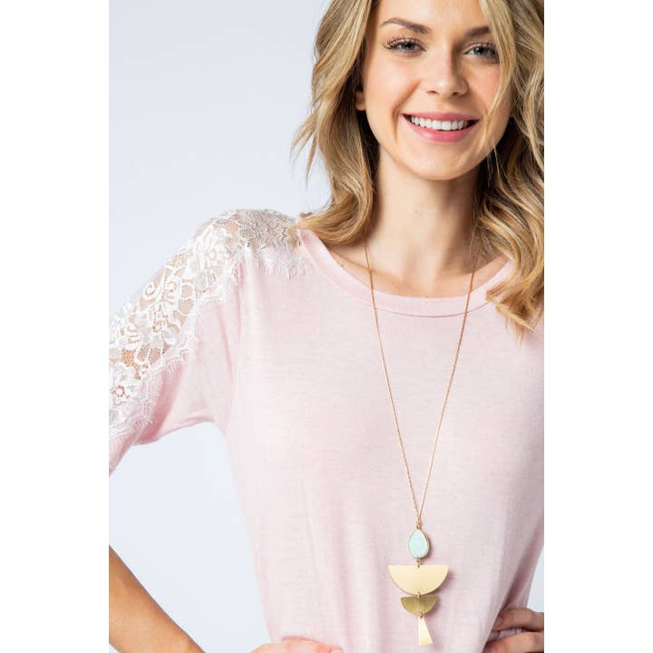 VOCAL - Wholesale Blouse - Women's - LACE SHORT SLEEVE JERSEY KNIT TOP14