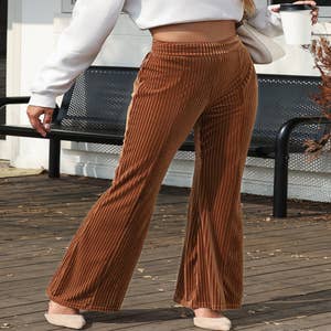 Brown Corduroy Flared Trousers - Cider