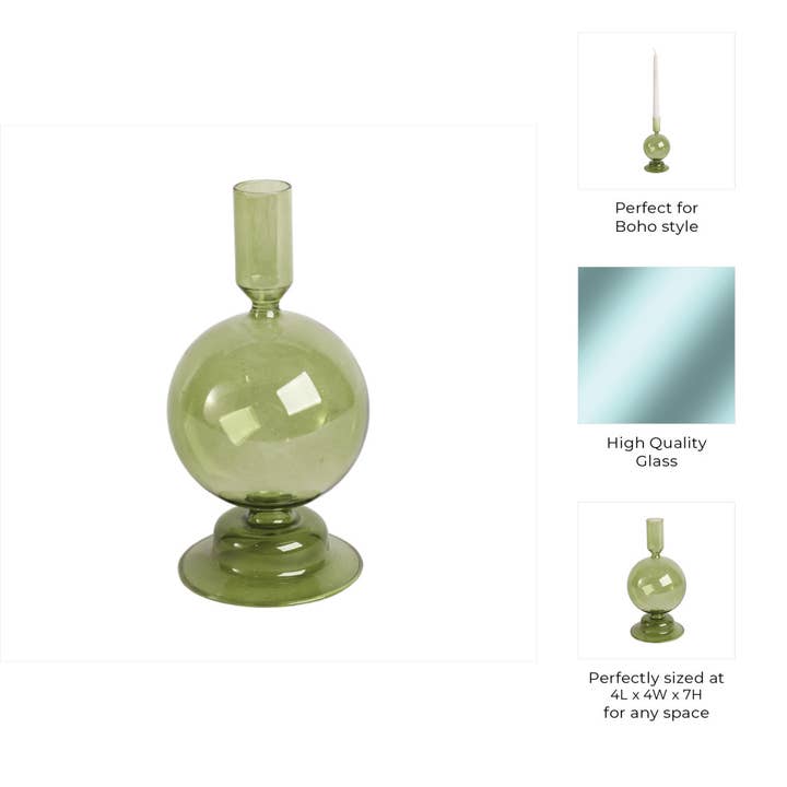Sagebrook Home - Wholesale Candle Holder - Olive Green 7 in. Glass Bubble Taper Candle Holder