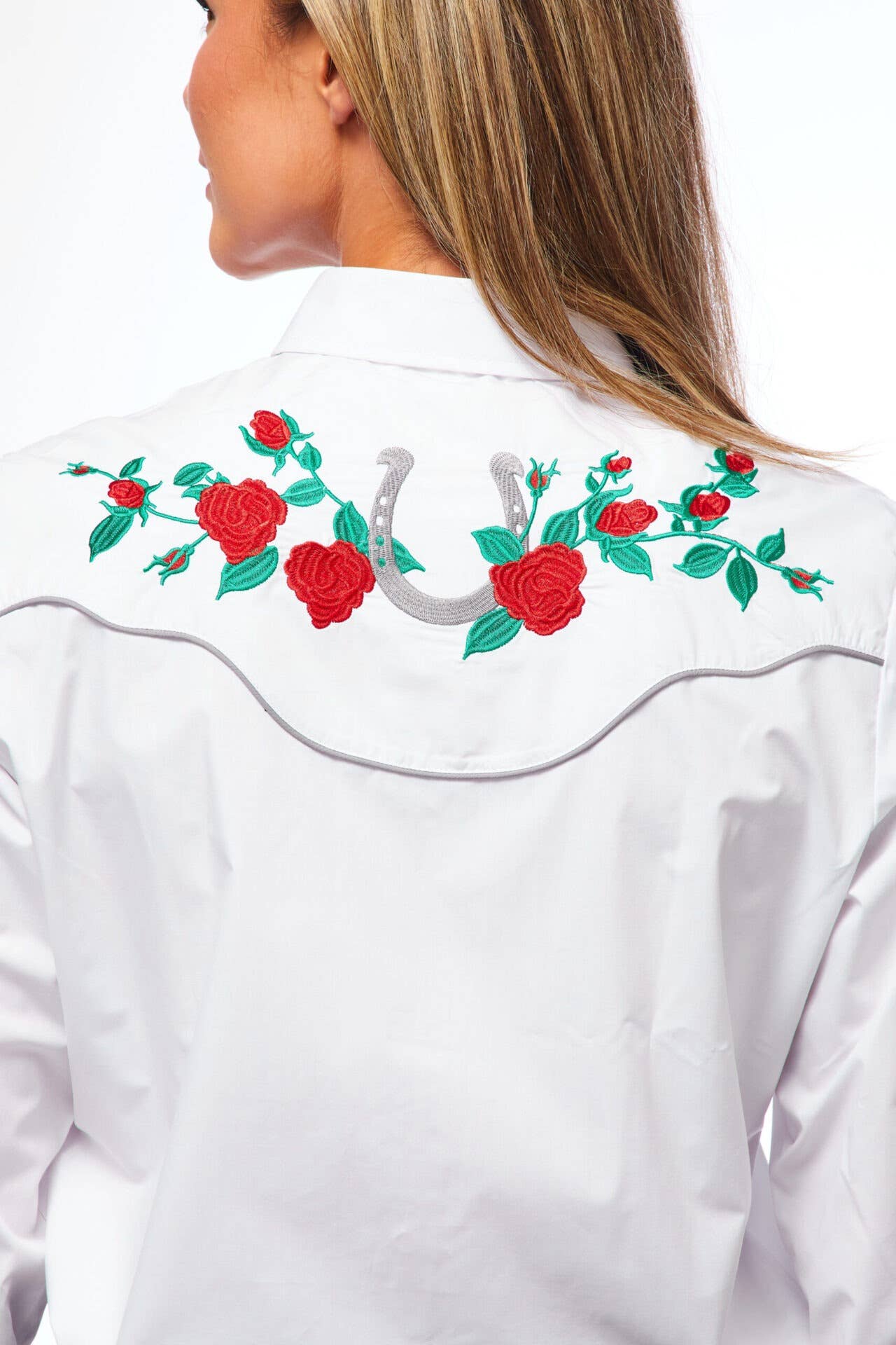 Rodeo Clothing - Vente Chemise à col boutonné – femme - Robe brodée à manches longues d'inspiration western pour femmes5