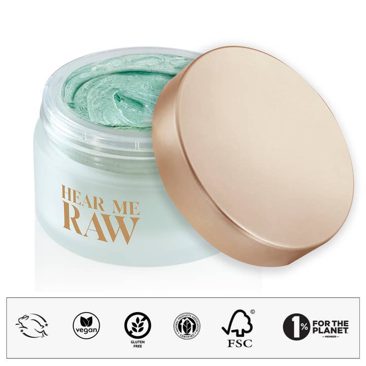 HEAR ME RAW - Wholesale Skincare Face Mask - The Clarifier with French Green Clay Jar + Pod - 2.5 fl oz7