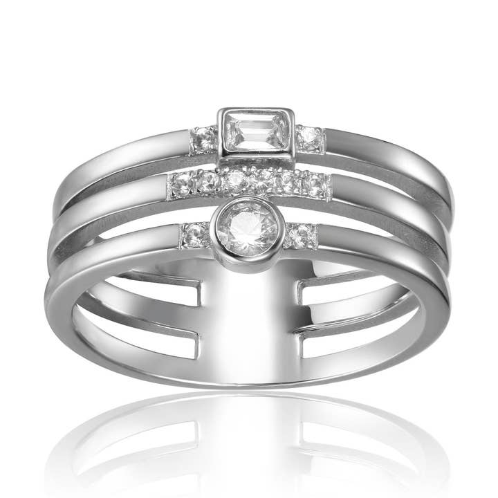 925 Sterling Silver Natural White Sapphire Three Band Ring for wholesale by FCJ Jewelry LLC