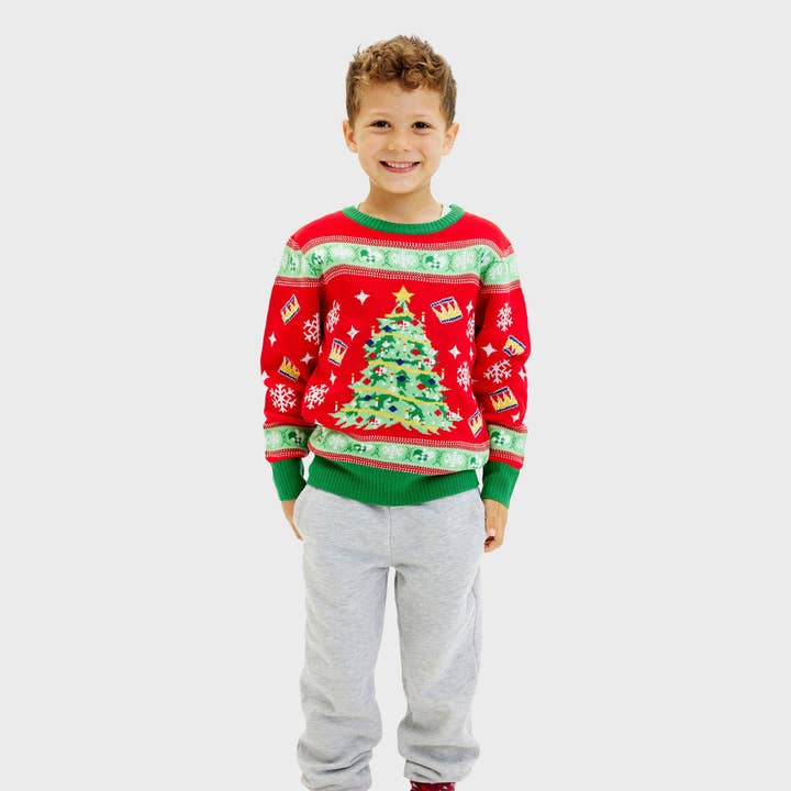 Happy Seasons - Wholesale Knit Sweater - Kids - Juletræ rød sweater - barn.3