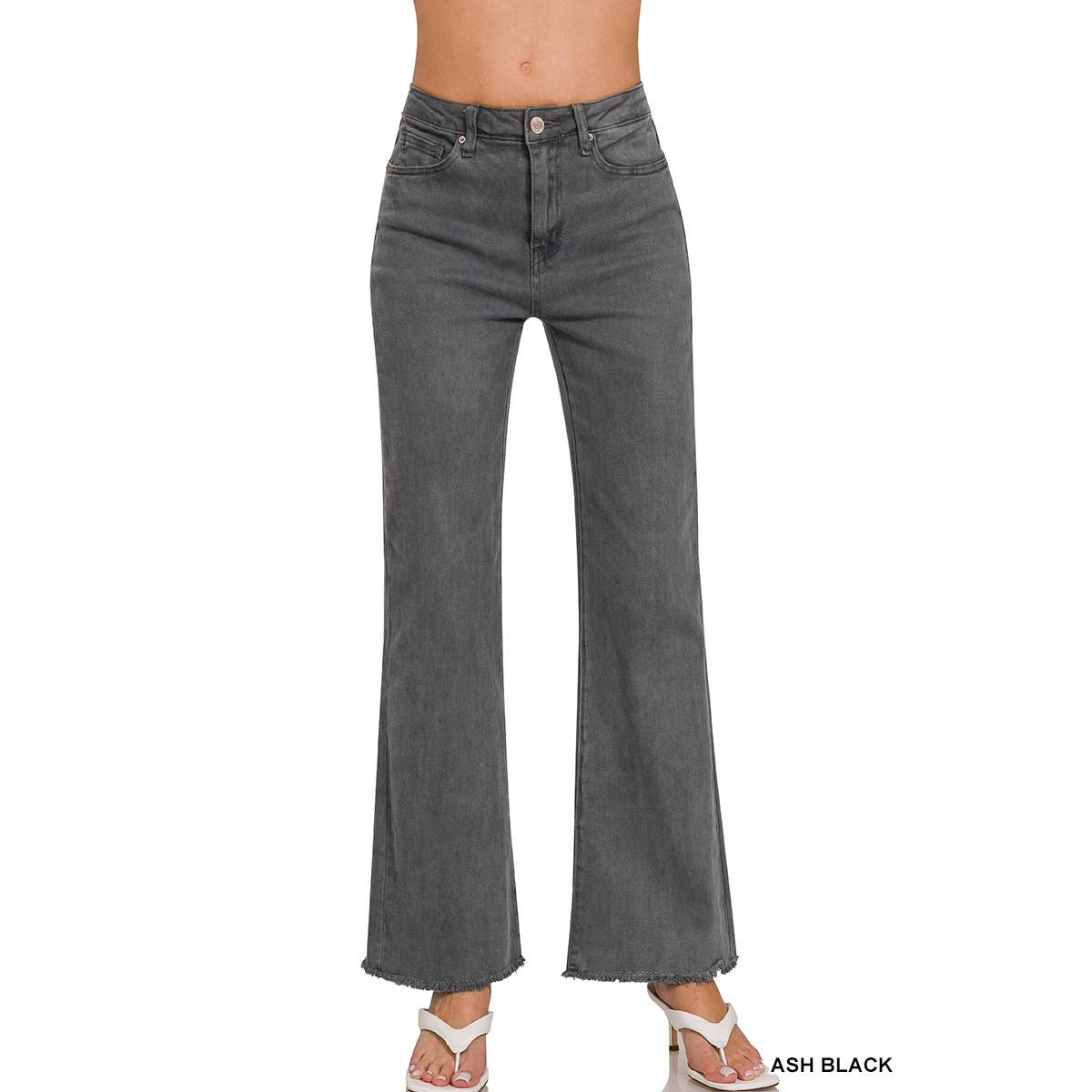 Apolline - Wholesale Jeans - Women's - ACID WASHED FRAYED CUTOFF HEM STRAIGHT WIDE PANTS0