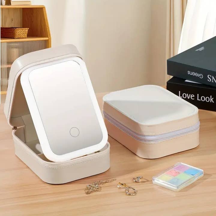 Funky Rico Inc - Wholesale Makeup/Cosmetic Bag - GlameLite - 2 In 1 Makeup Bag With LED Light-Green2