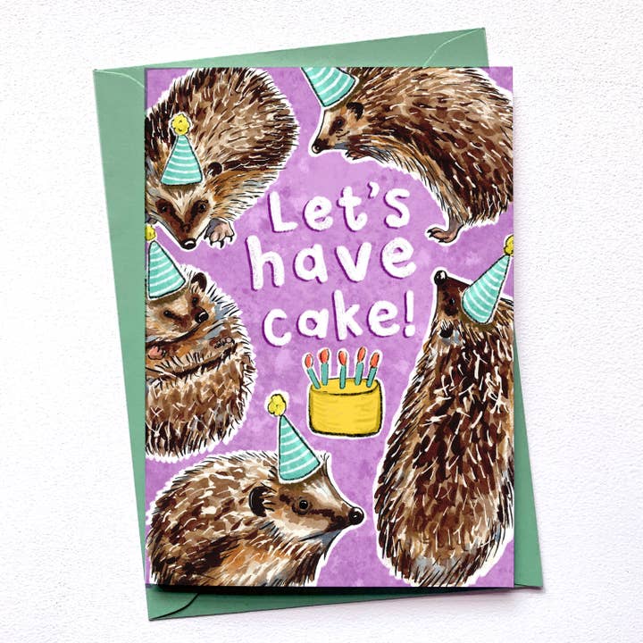 Hedgehogs and cake birthday card for wholesale by Alexia Claire Ltd