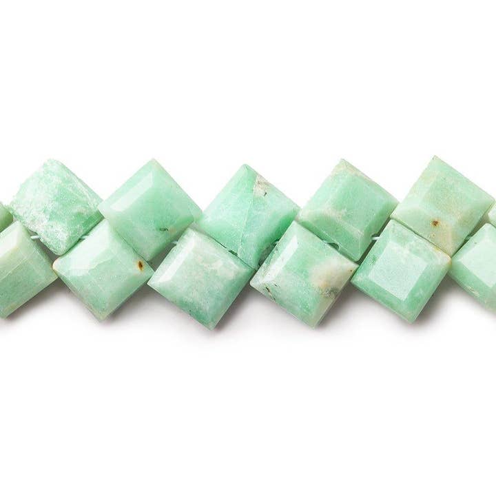 The Bead Traders - Wholesale Beads - Amazonite Corner Drilled Faceted Square Beads, 8" length, 6x6x4-8x8x4mm, 46 pieces