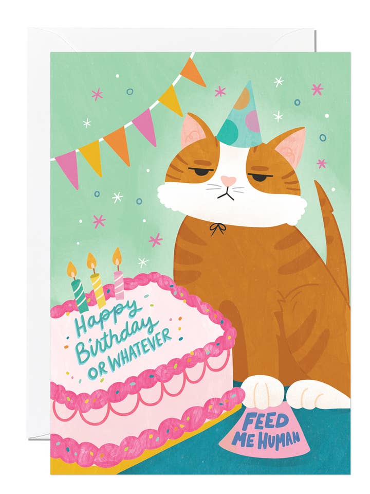 BIRTHDAY GREETING CARD CAT CAKE RICICLE for wholesale by Notes & Queries, Inc.