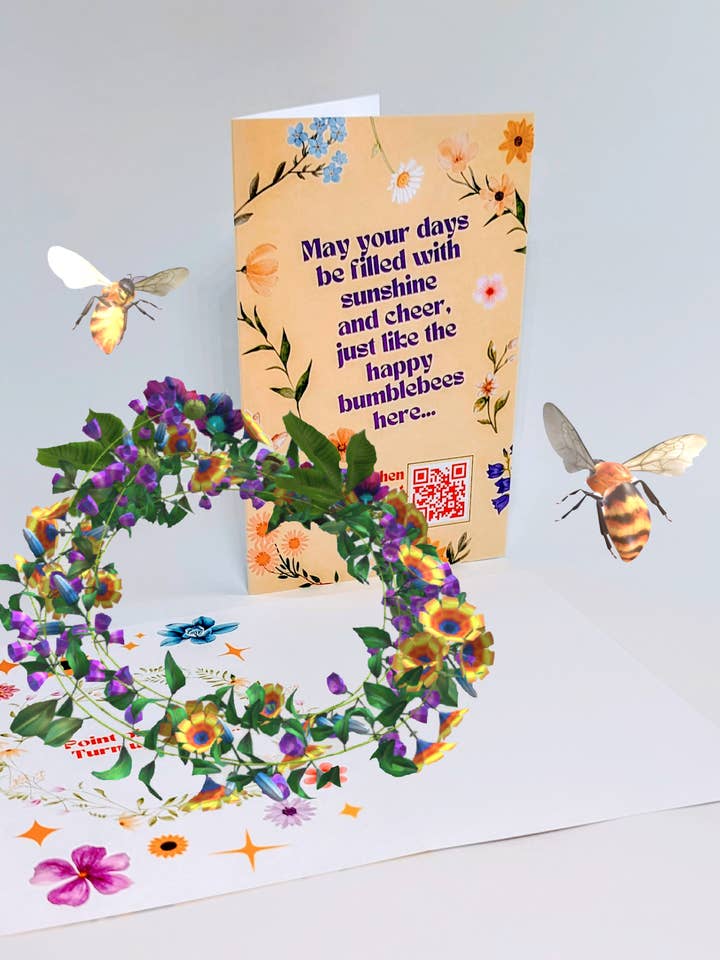 Carte de vœux vierge Thinking Of You — Sunshine, Cheer, Flowers, & Bumblebees pour la vente par Live Invites