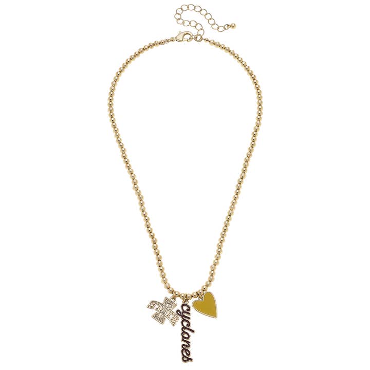 Iowa State Cyclones Ball Bead Charm Necklace in Shiny Gold for wholesale by Canvas Style
